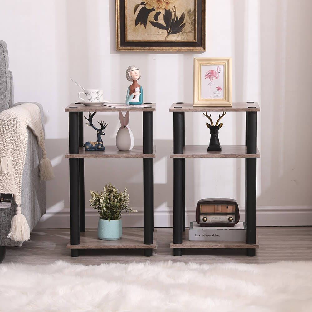 Turn-N-Tube End Table, Set of 2, Oak Gray/Black