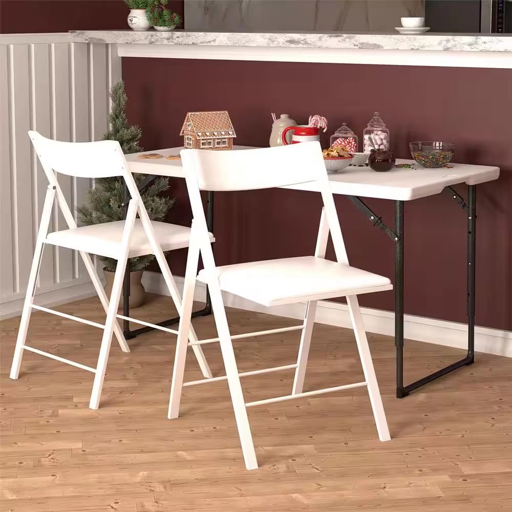 Cosco Vinyl Folding Chair, White, 2 Pack