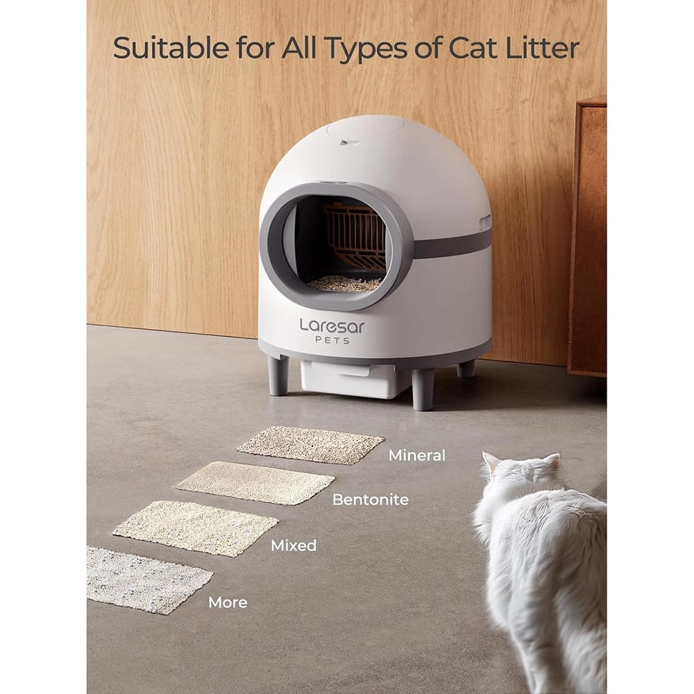 Laresar Pets Scoop-Free Self Cleaning Litter Box, White/Gray