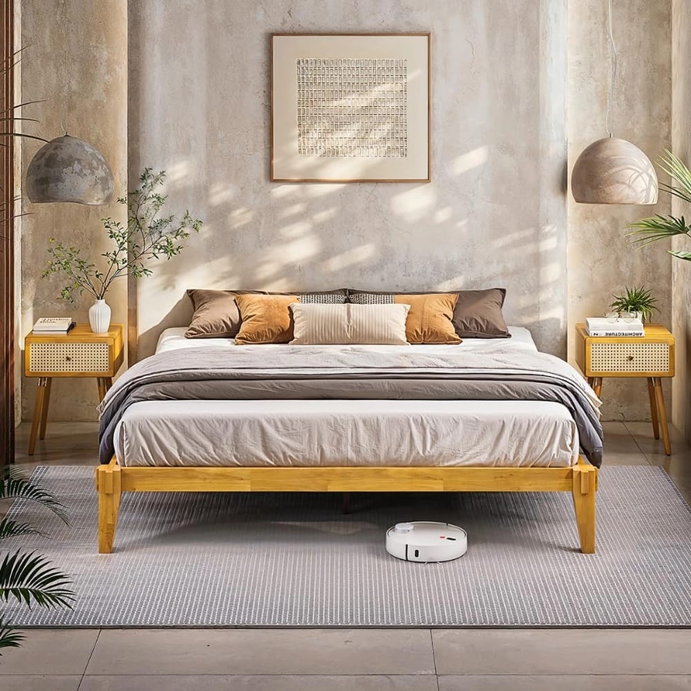 Bme Chalipa King Size Solid Wood Japanese Bed Frame, Natural