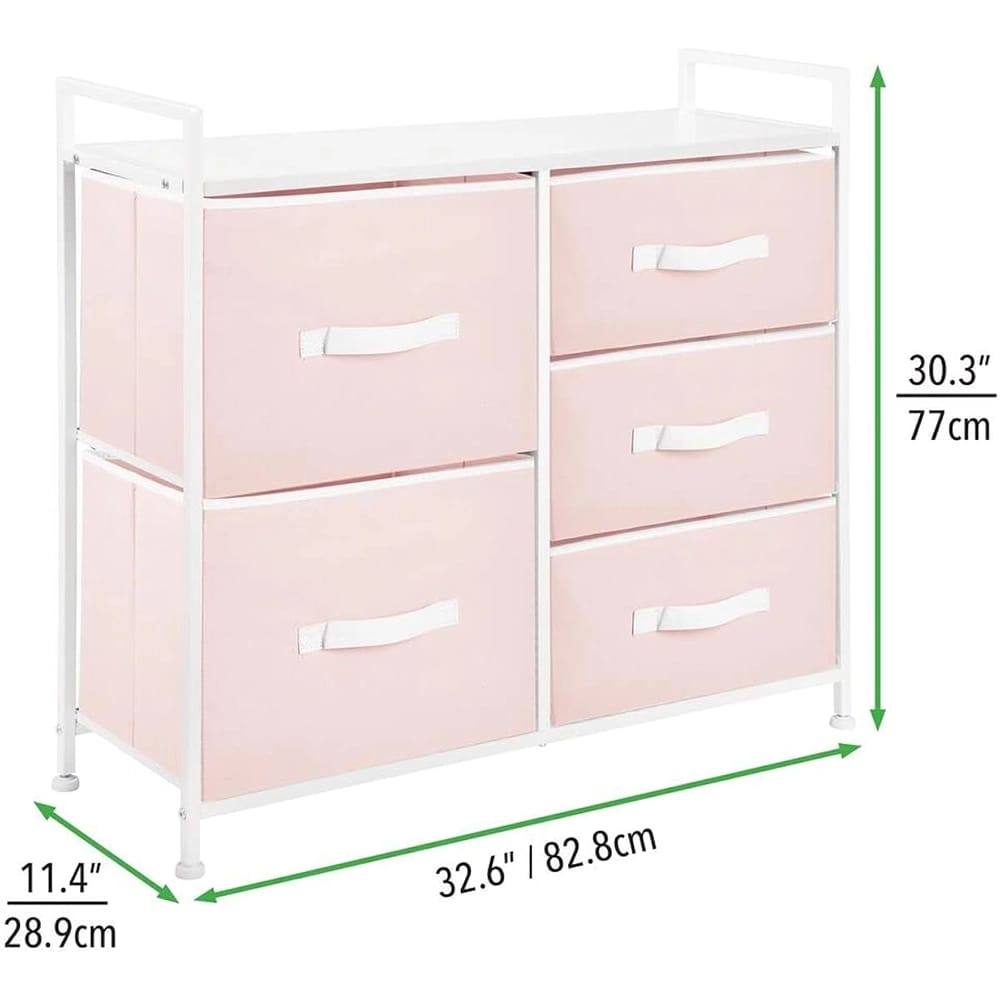 mDesign 5-Drawer Fabric Shelf, Pink/White