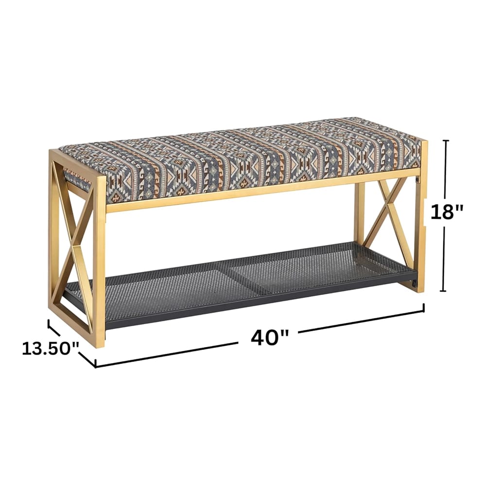 Albany Living Upholstered Bench with Shoe Rack, Gold/Gray