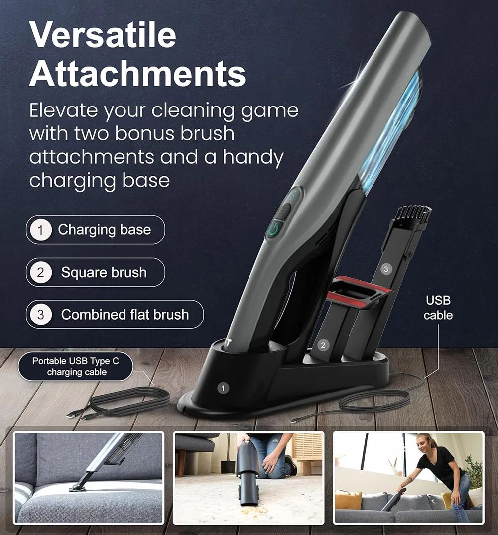 Tranqwil Cordless Handheld Vacuum with Charging Dock, Silver