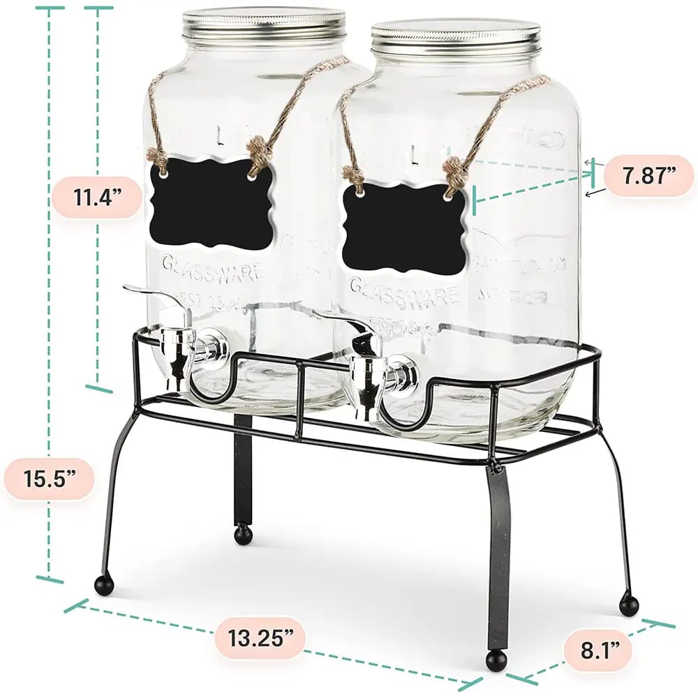 Estilo Glass Drink Dispenser, 1 Gallon, Set of 2