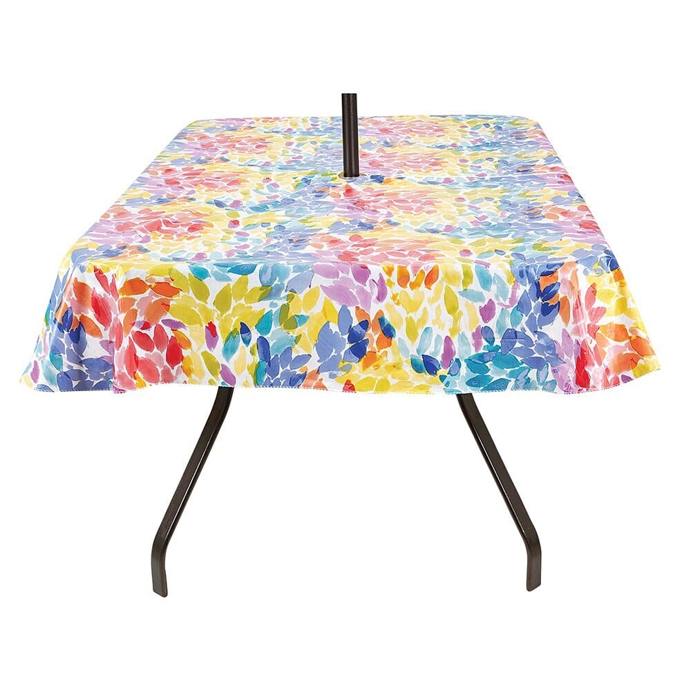 Summer Fun Vinyl Outdoor Tablecloth with Umbrella Hole and Zipper