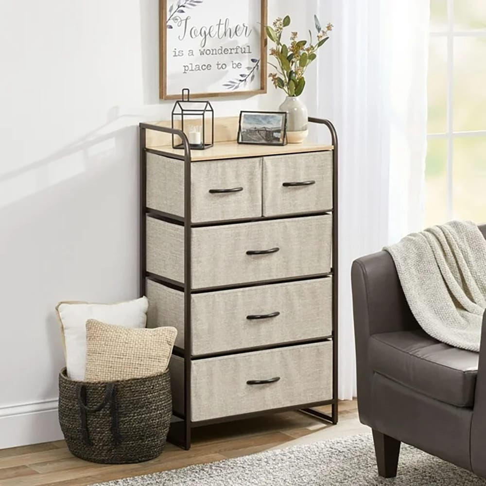 mDesign Tall 5-Drawer Dresser, Bronze/Linen
