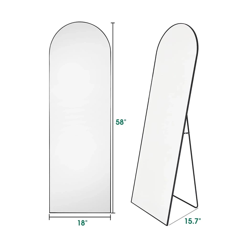 Hamilton Hills Standing Round Corner Mirror, Black, 18" x 58"