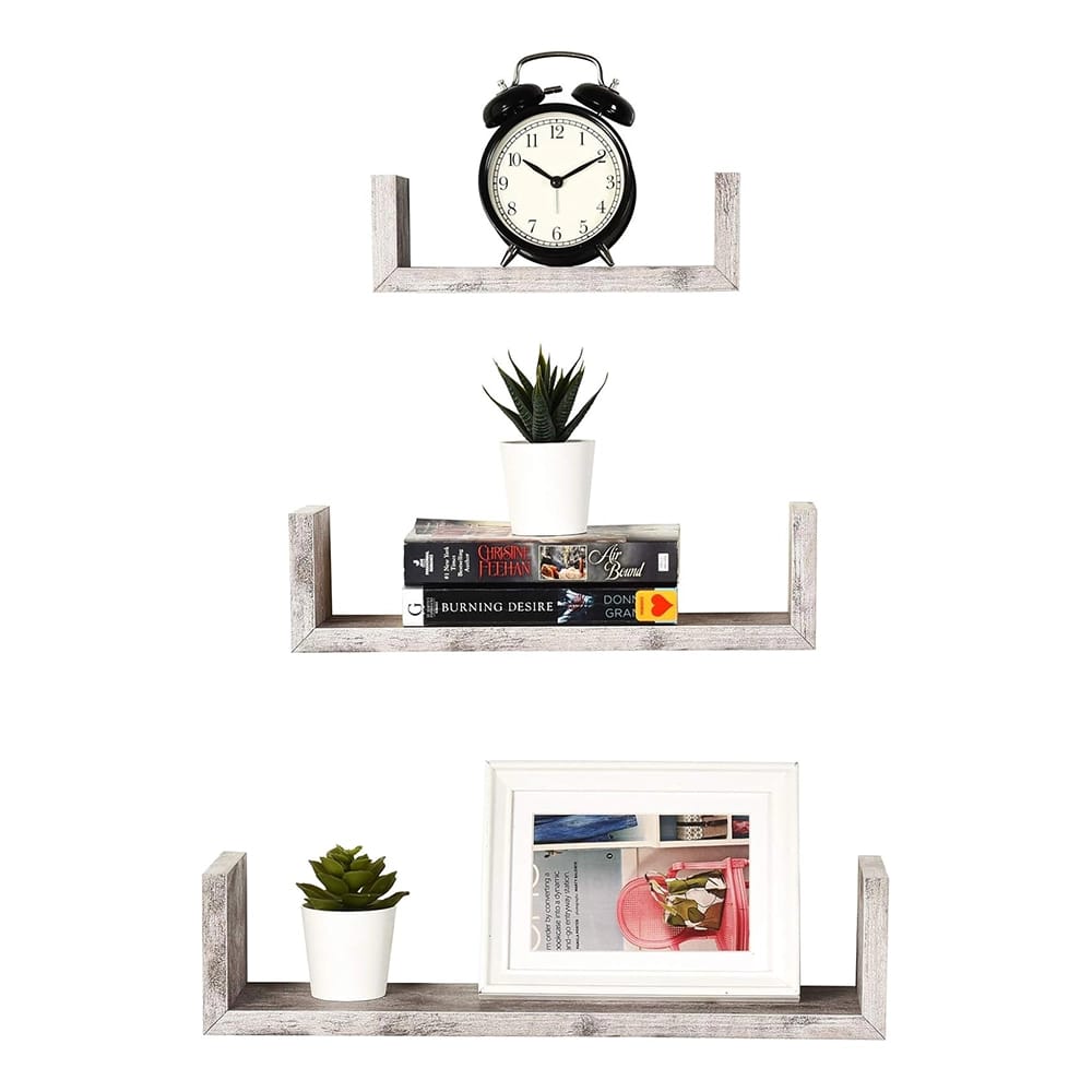 Greenco Floating U Shelves, White, Set of 3