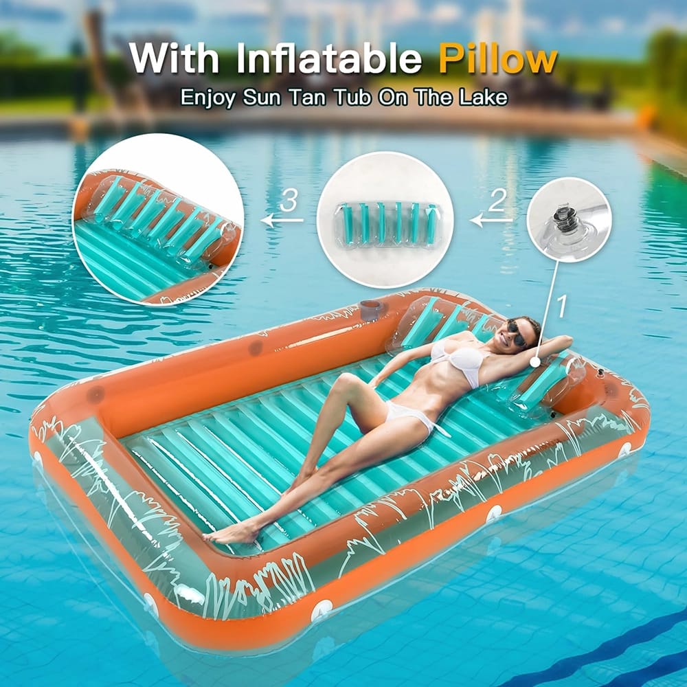 Sunrio 80" x 58" Inflatable Pool Lounger Float, Orange