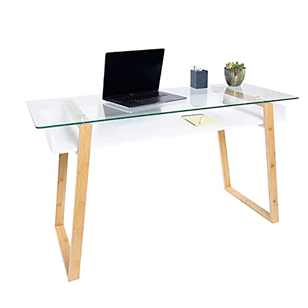 bonVIVO 47" Modern Computer Desk with Glass Top, White