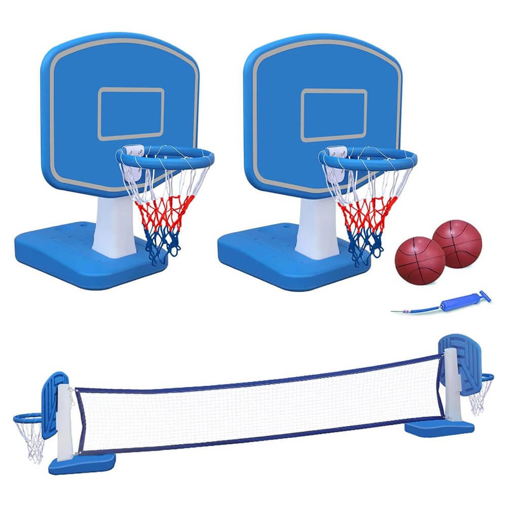 2-in-1 Full Court Pool Basketball & Volleyball Game Set