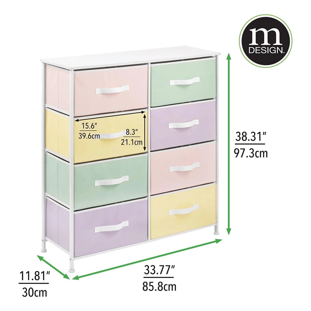 mDesign 8 Drawer Fabric Dresser, Multi-Color