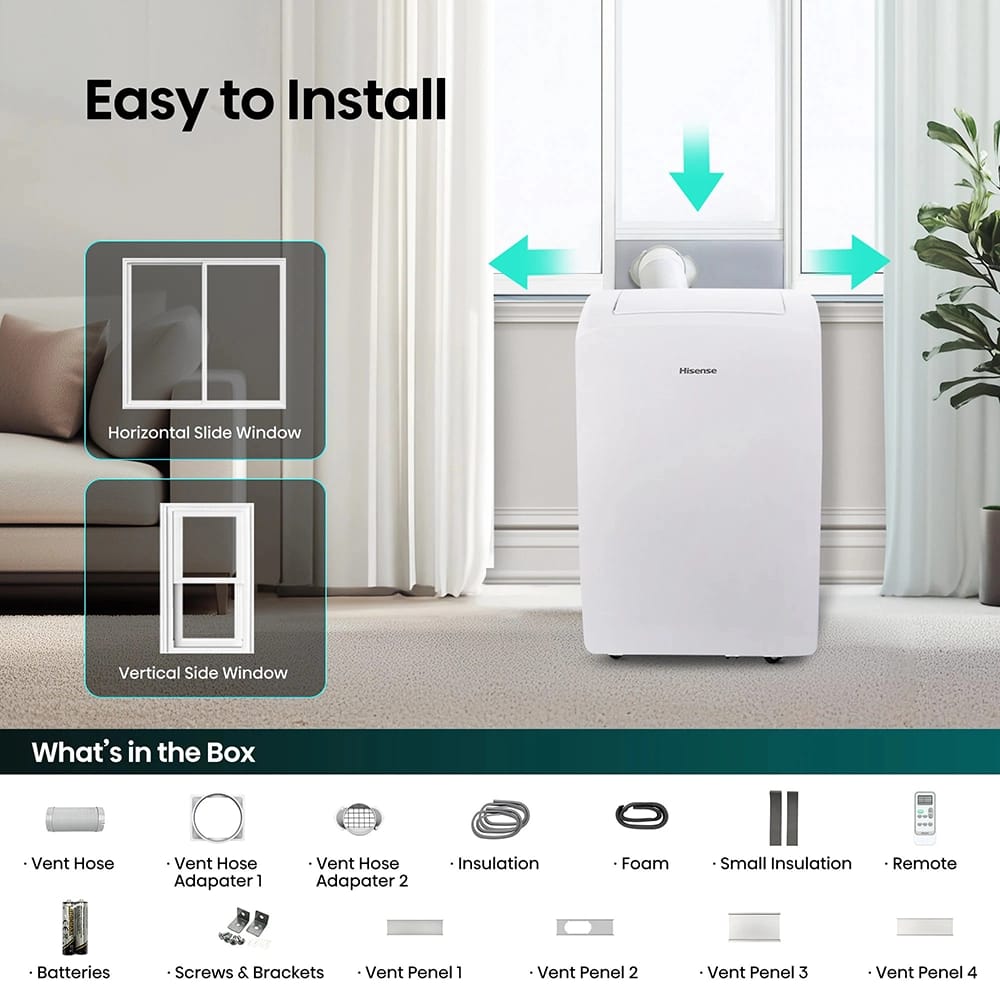 Hisense 10000 BTU Vented Small Portable Air Conditioner, White (Factory Refurbished)