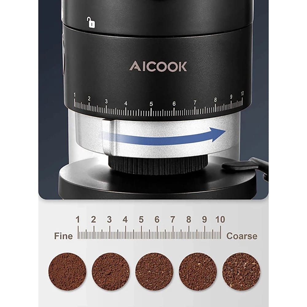 AICOOK Electric Conical Burr Coffee Grinder, Matte Black