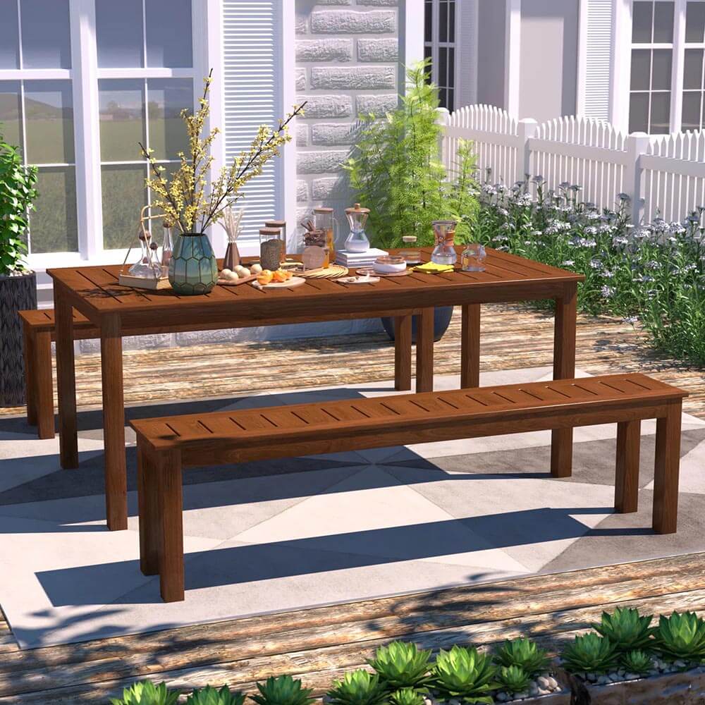 4-Person 69" Acacia Wood Picnic Dining Set