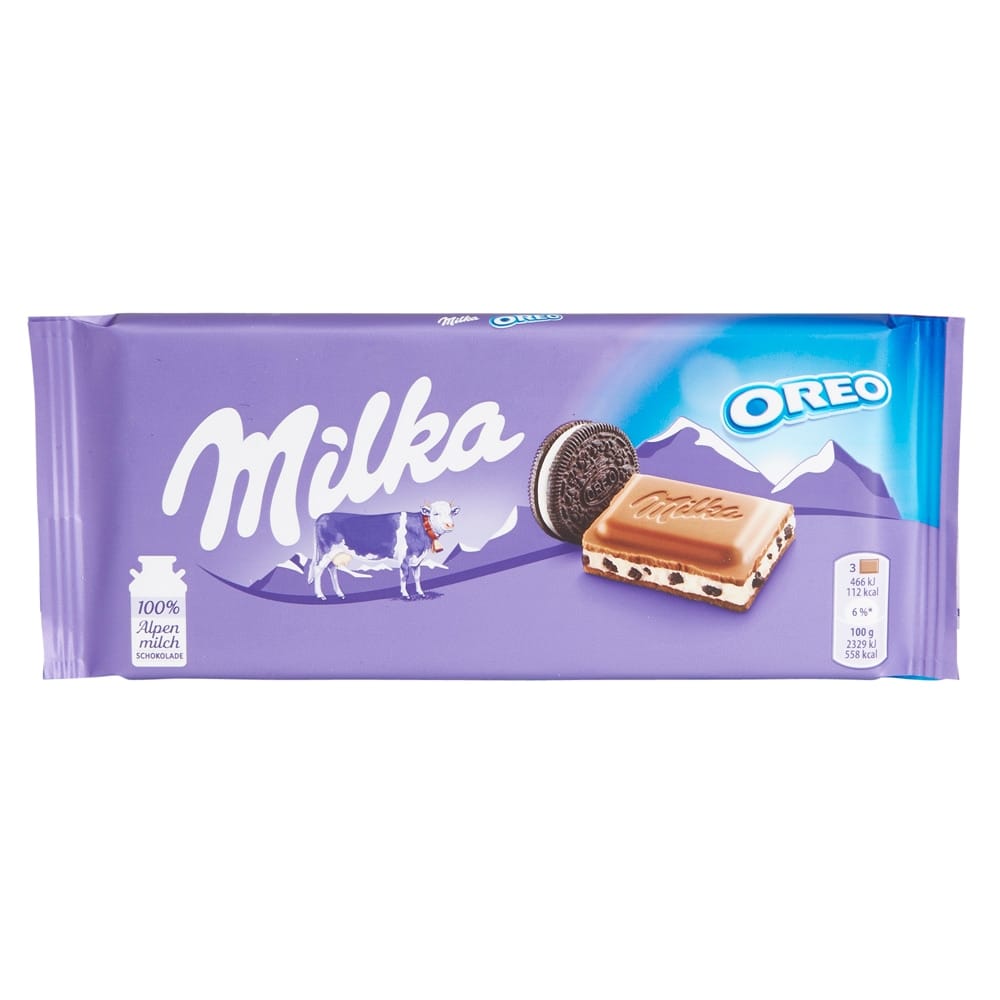 Milka German Milk Chocolate with Cream-Filled Oreo Pieces, 3.5 oz