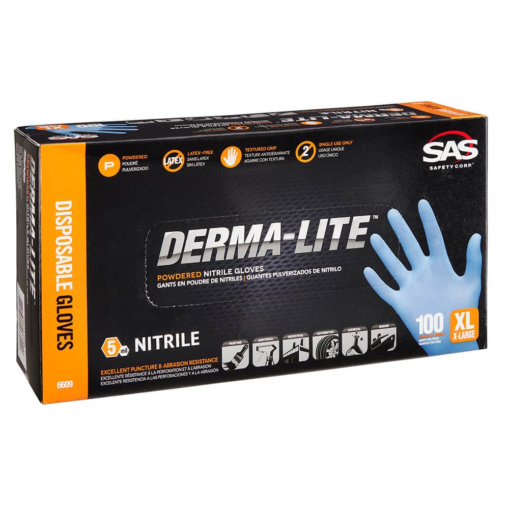 Derma-Lite Powdered Nitrile Disposable XL Gloves, 100 ct, 10-Pack