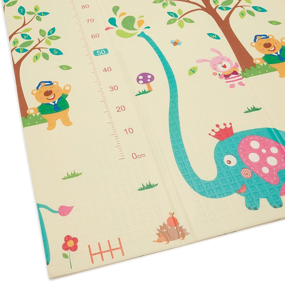 Foldable Baby Crawling Play Mat, Cartoon Elephant Pattern, 71" x 63"