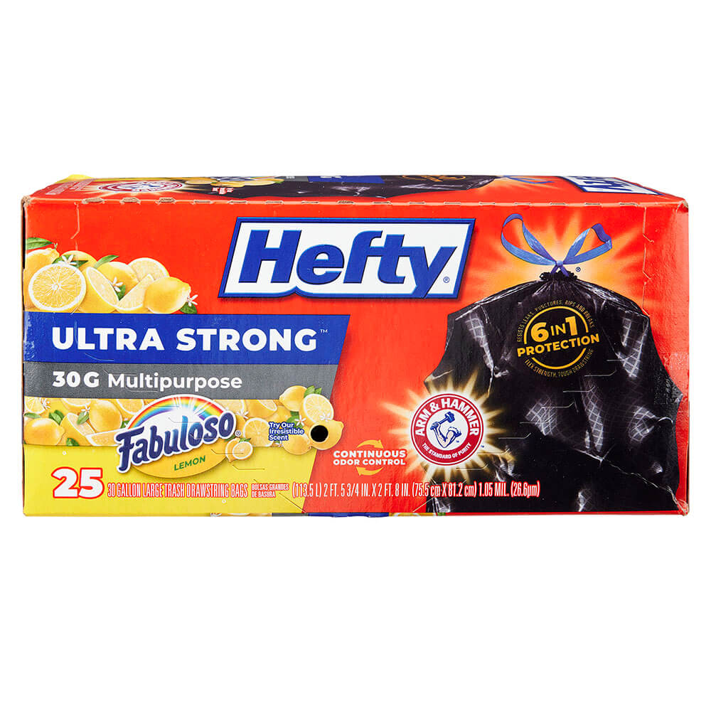 Hefty Ultra Strong Multipurpose Fabuloso Lemon Scent 30 Gallon Trash Bags, 25 Count