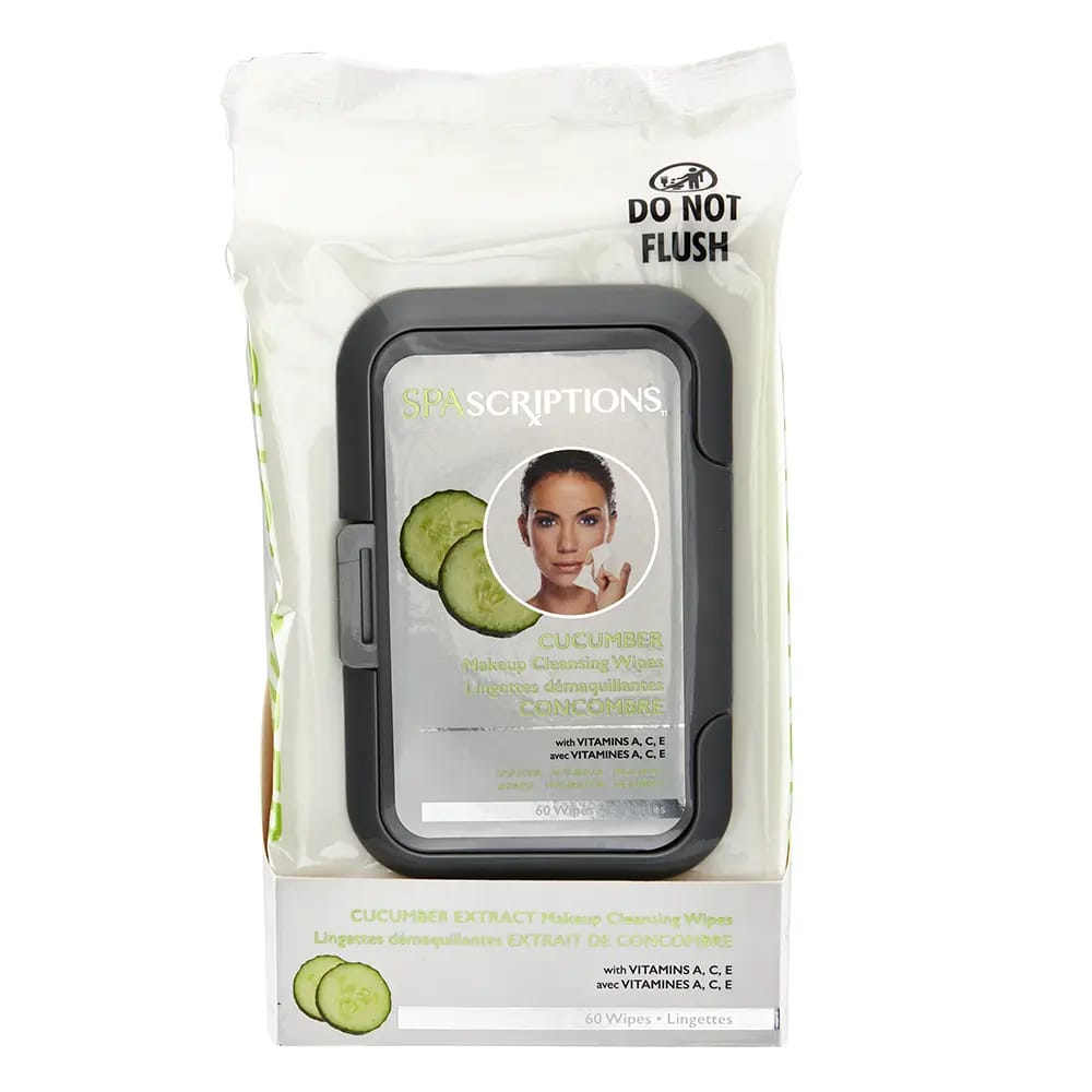 SpaScriptions Cucumber Extract Makeup Cleansing Wipes, 60 Count