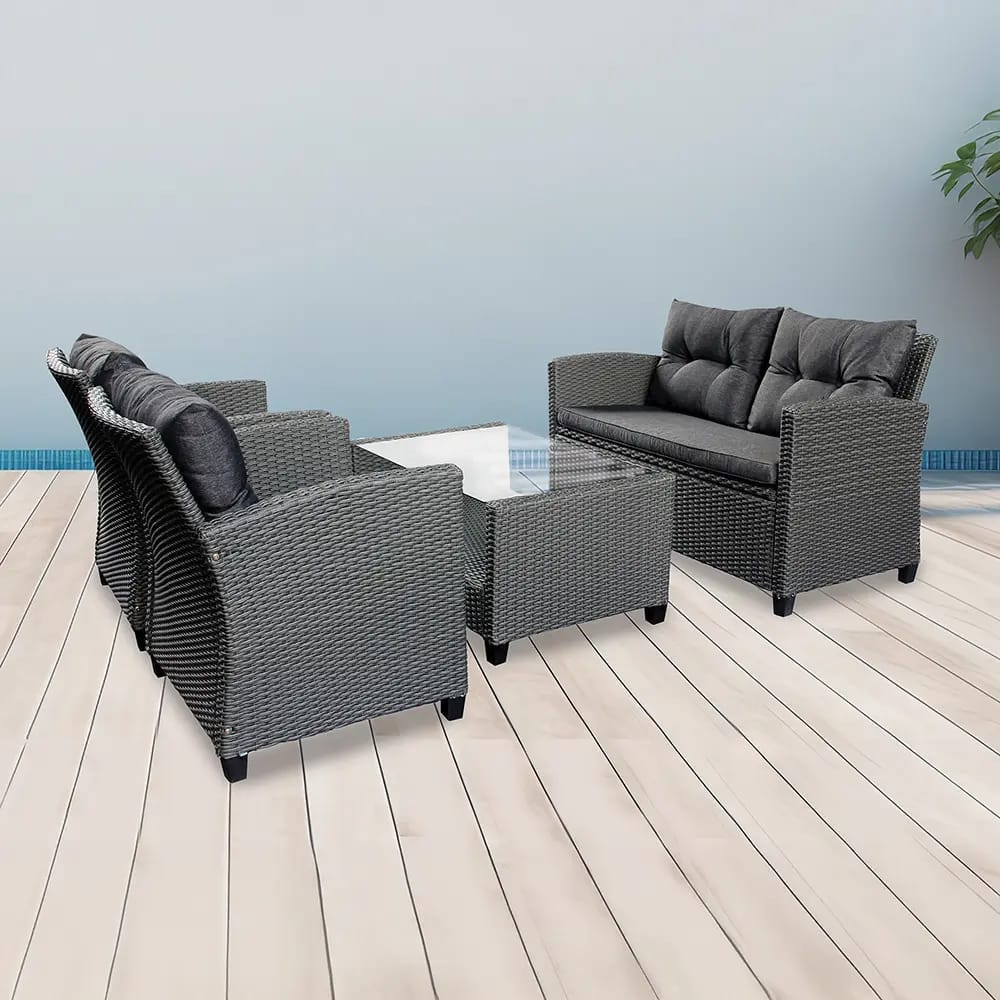 Outdoor 4-Piece Resin Wicker Patio Set, Gray/Gray