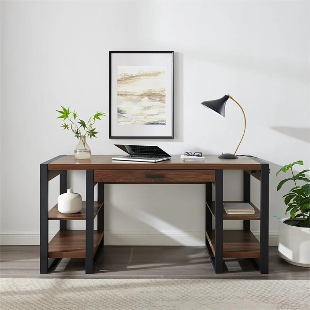 Walker Edison Wood Storage Desk, Dark Walnut, 60"