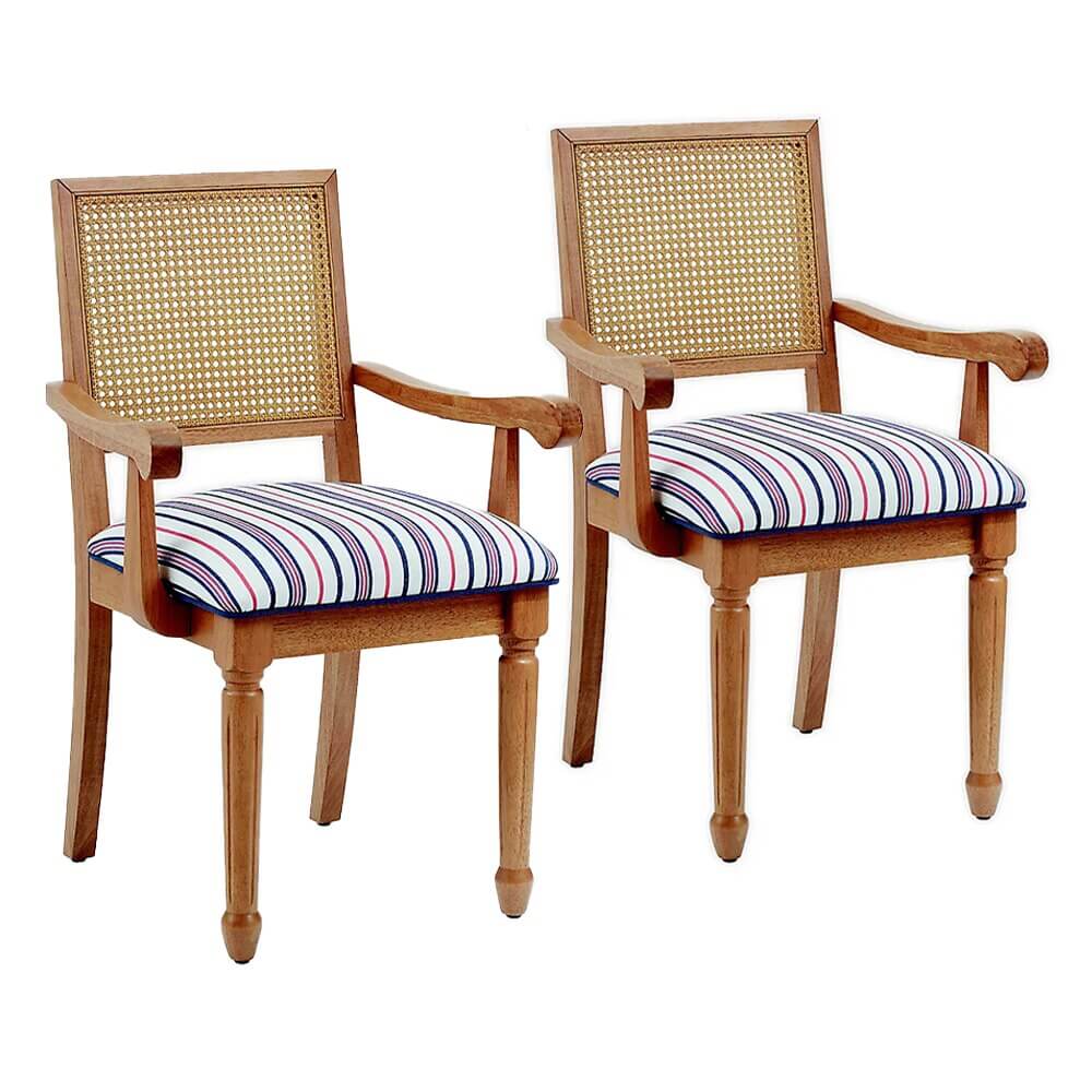 One Kings Lane Open House Jasmine Cane Arm Dining Chair, Set of 2, Multicolor Stripe