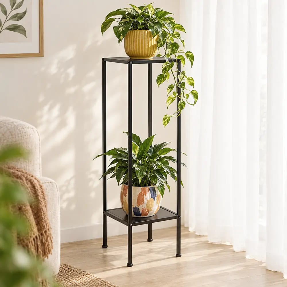 Idzo Tall Metal Plant Stand, Black