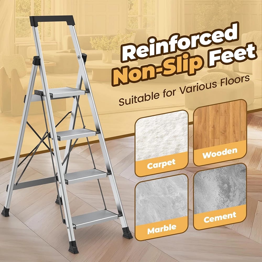 HBTower Aluminum 4 Step Ladder, Silver
