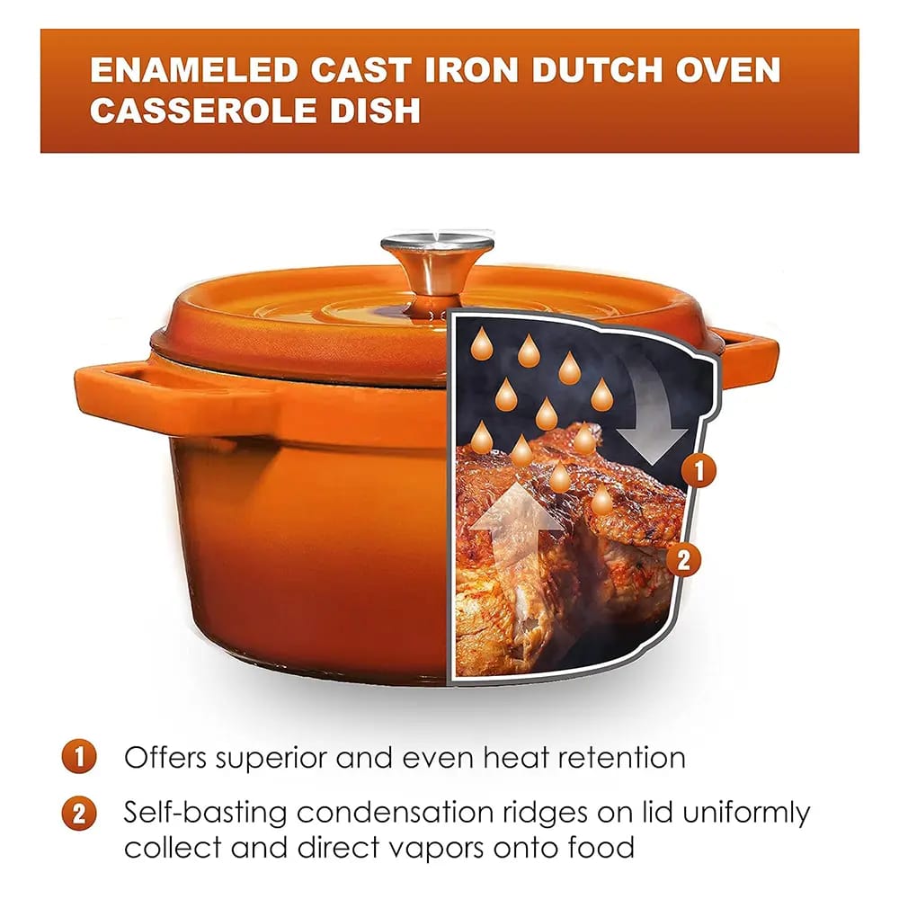 Bruntmor Pre-Seasoned 6.5 qt Cast Iron Dutch Oven, Pumpkin Spice