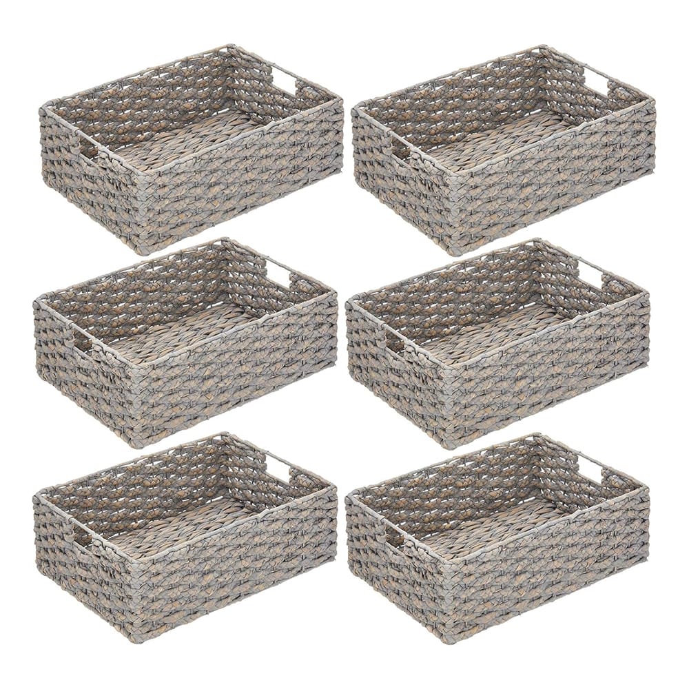 mDesign Hyacinth Braided Woven Kitchen Basket, Gray, 6 Pack