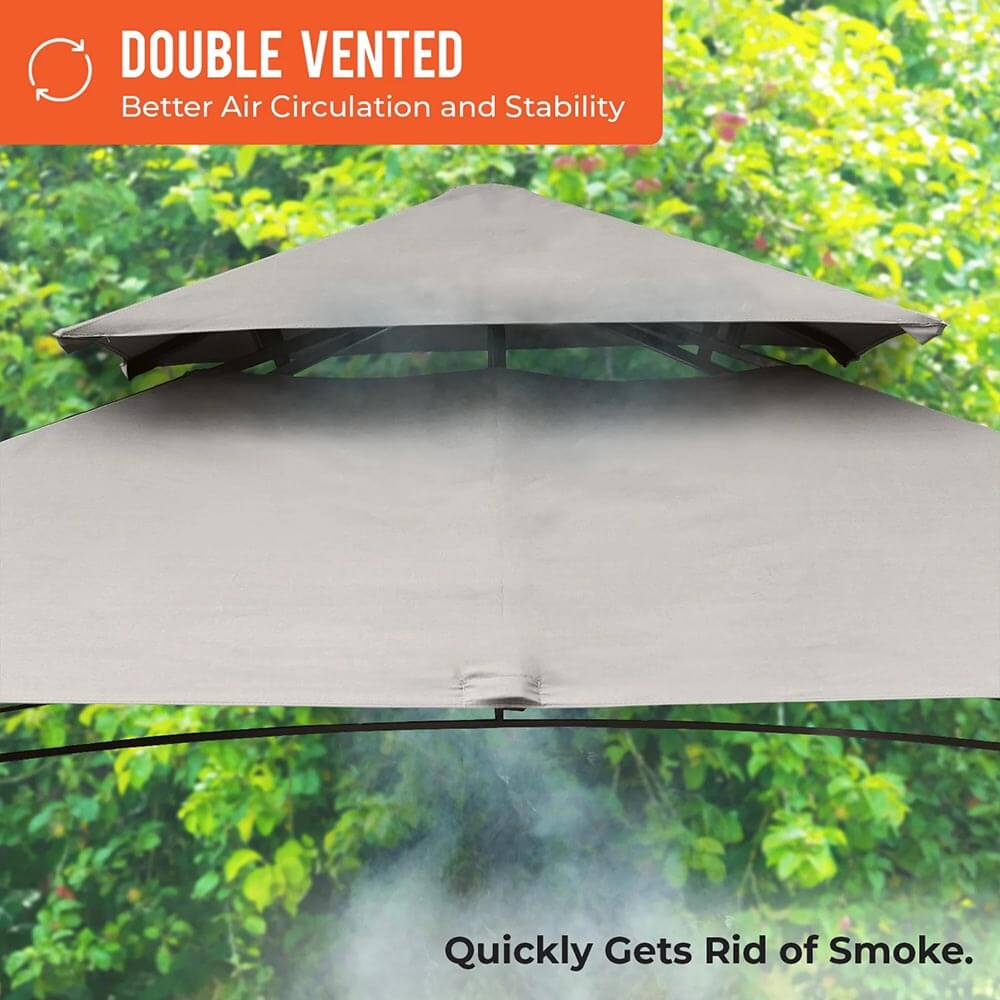 2-Tier Vented 8' x 5' Steel Grill Gazebo, Beige