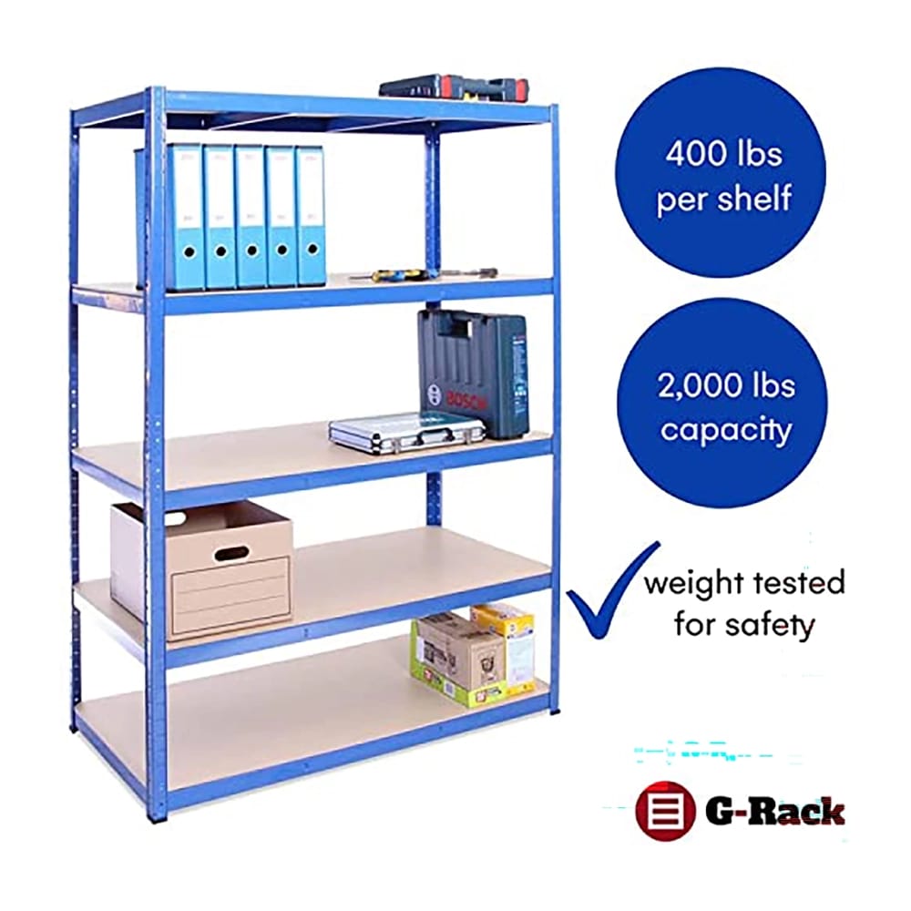 G-Rack 5-Tier Garage Shelving Unit, 47" x 24" x 71", Blue