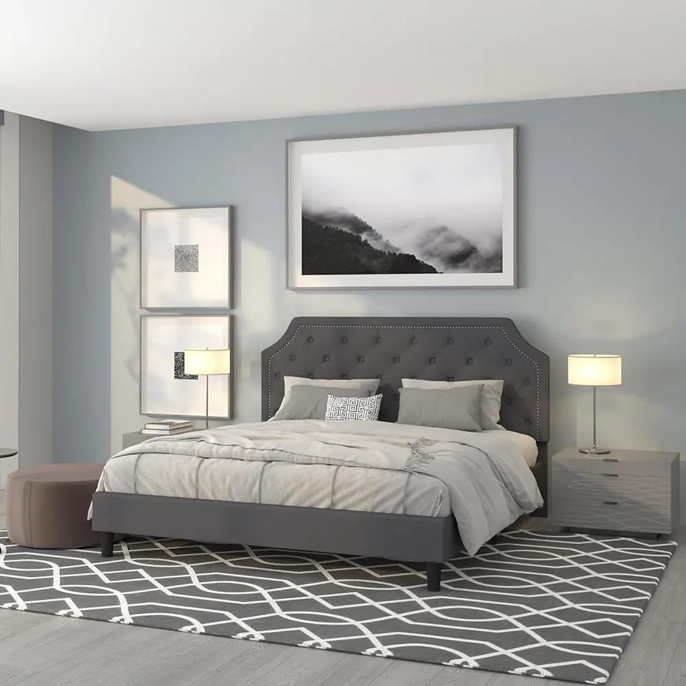 Brighton Arched Tufted Upholstered Platform Bed, King, Dark Gray