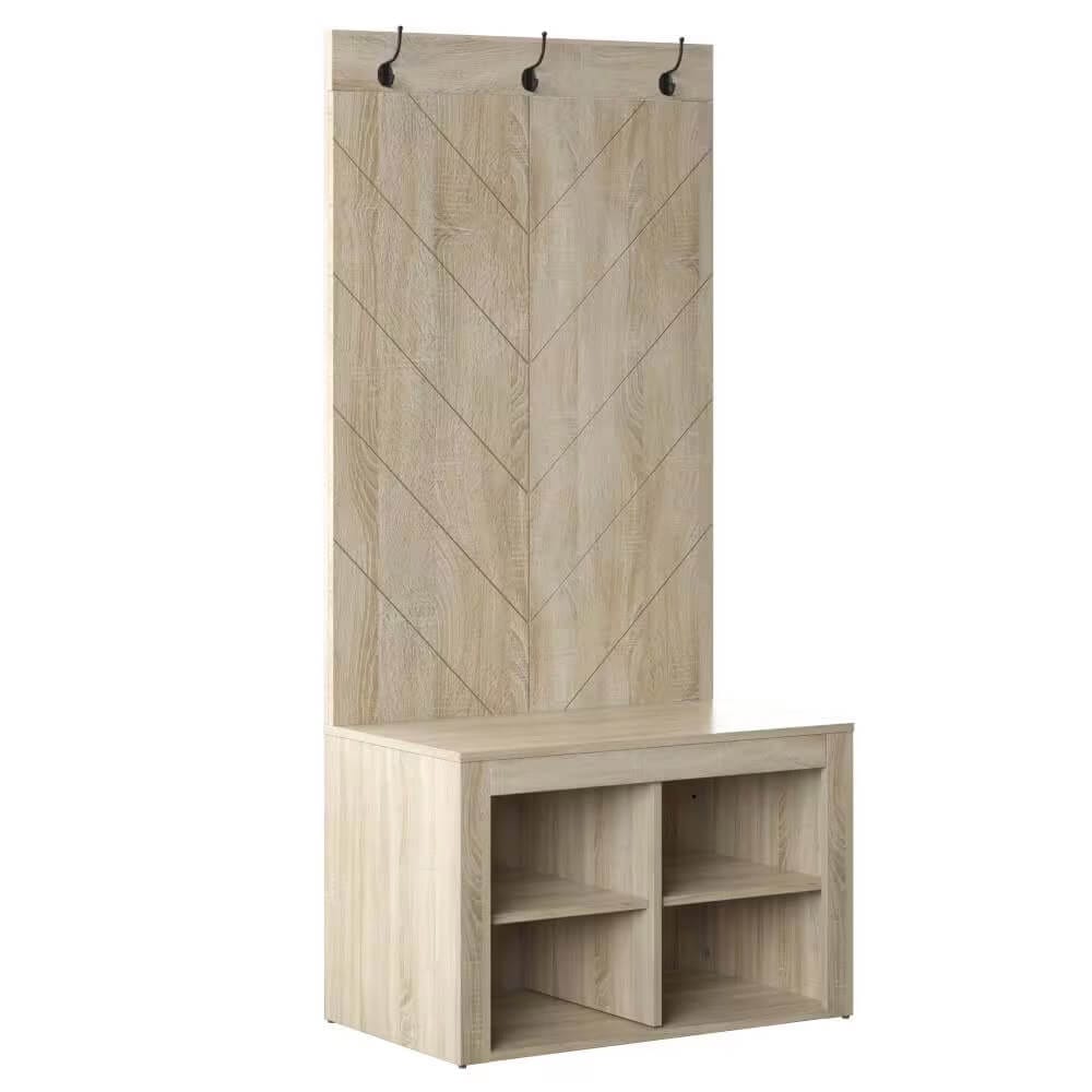 Twin Star Home Chevron Hall Tree with 4 Storage Cubbies, Minden Oak