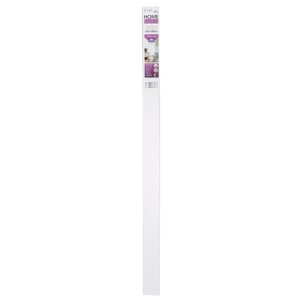 Home Basics Cordless Light Filtering Vinyl Mini Blinds, White, 72" x 64"