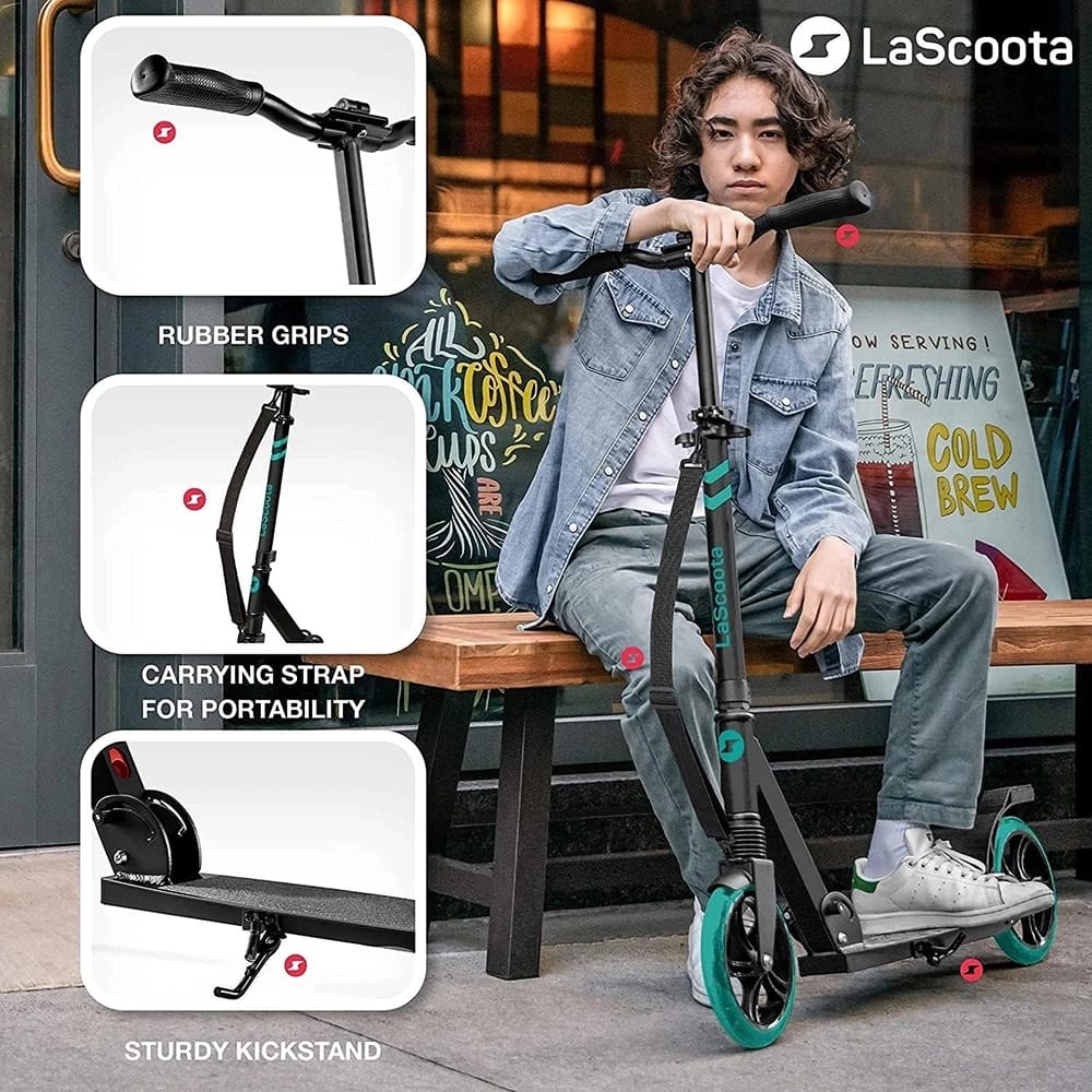 LaScoota Foldable Kick Scooter, Black