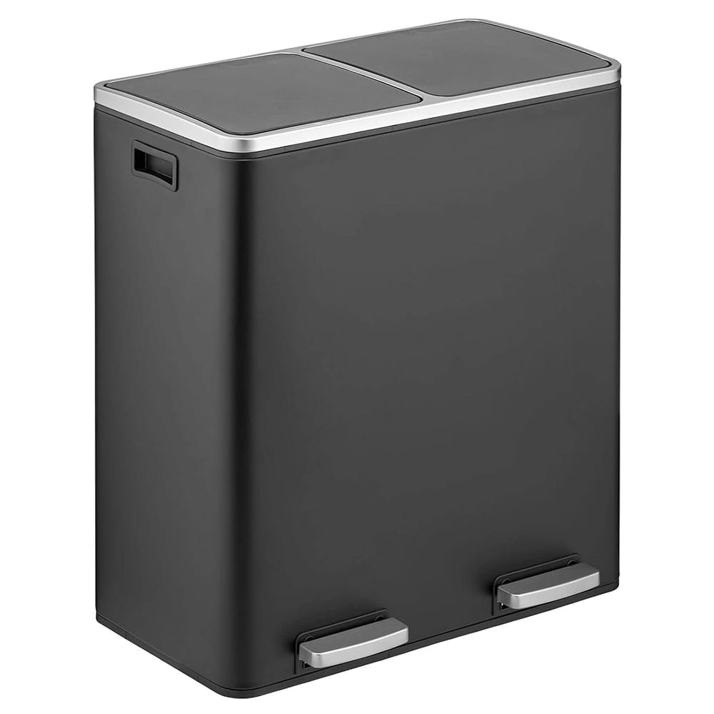 mDesign 60 L Double Trash Can, Black