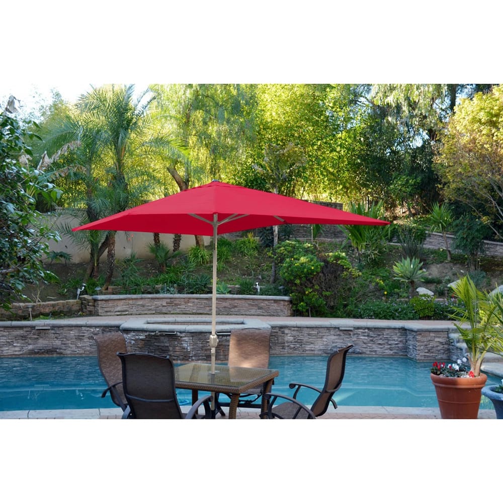 Jeco 6.5' x 10' Rectangular Aluminum Patio Umbrella with Tilt and Crank, Red/Gray
