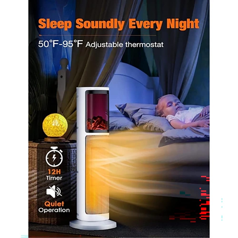 Toscana Electric Space Heater Tower with 3D Flame, White