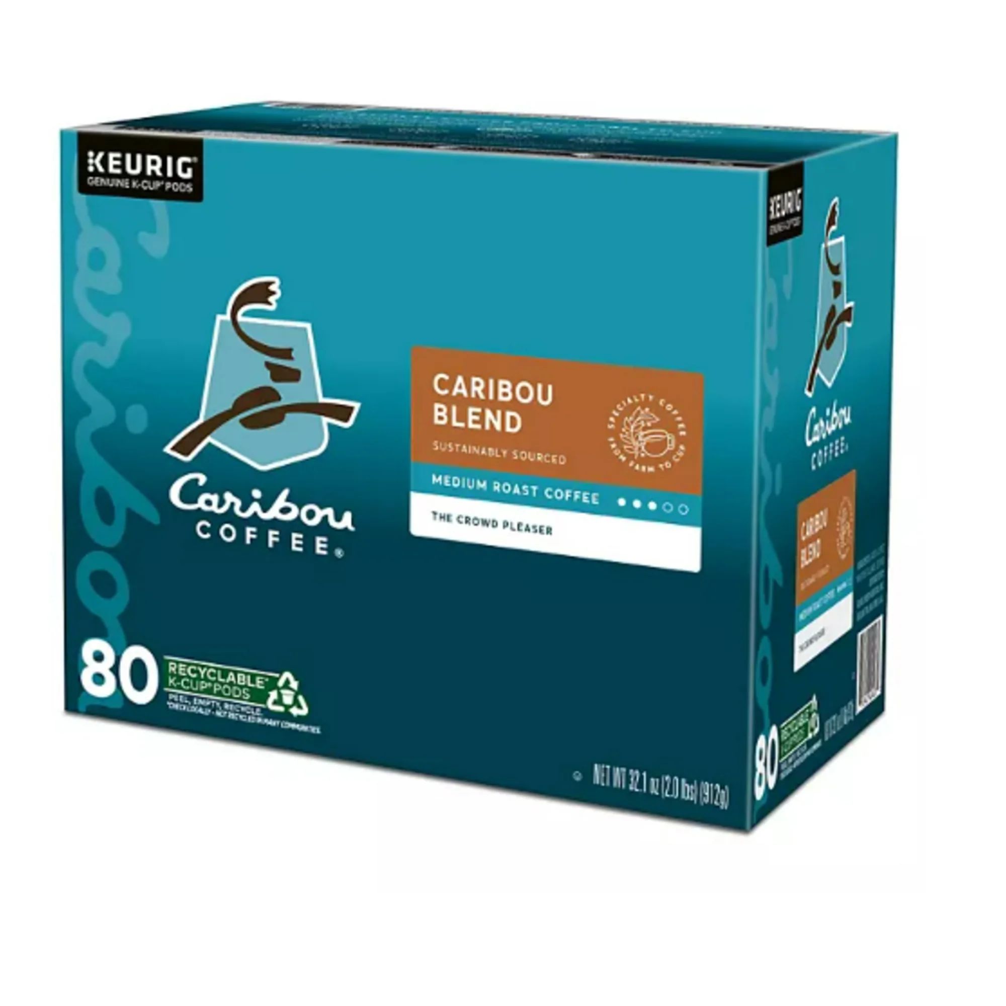 Caribou Coffee Single Medium Roast K-Cup Pod, Caribou Blend, 80 ct.
