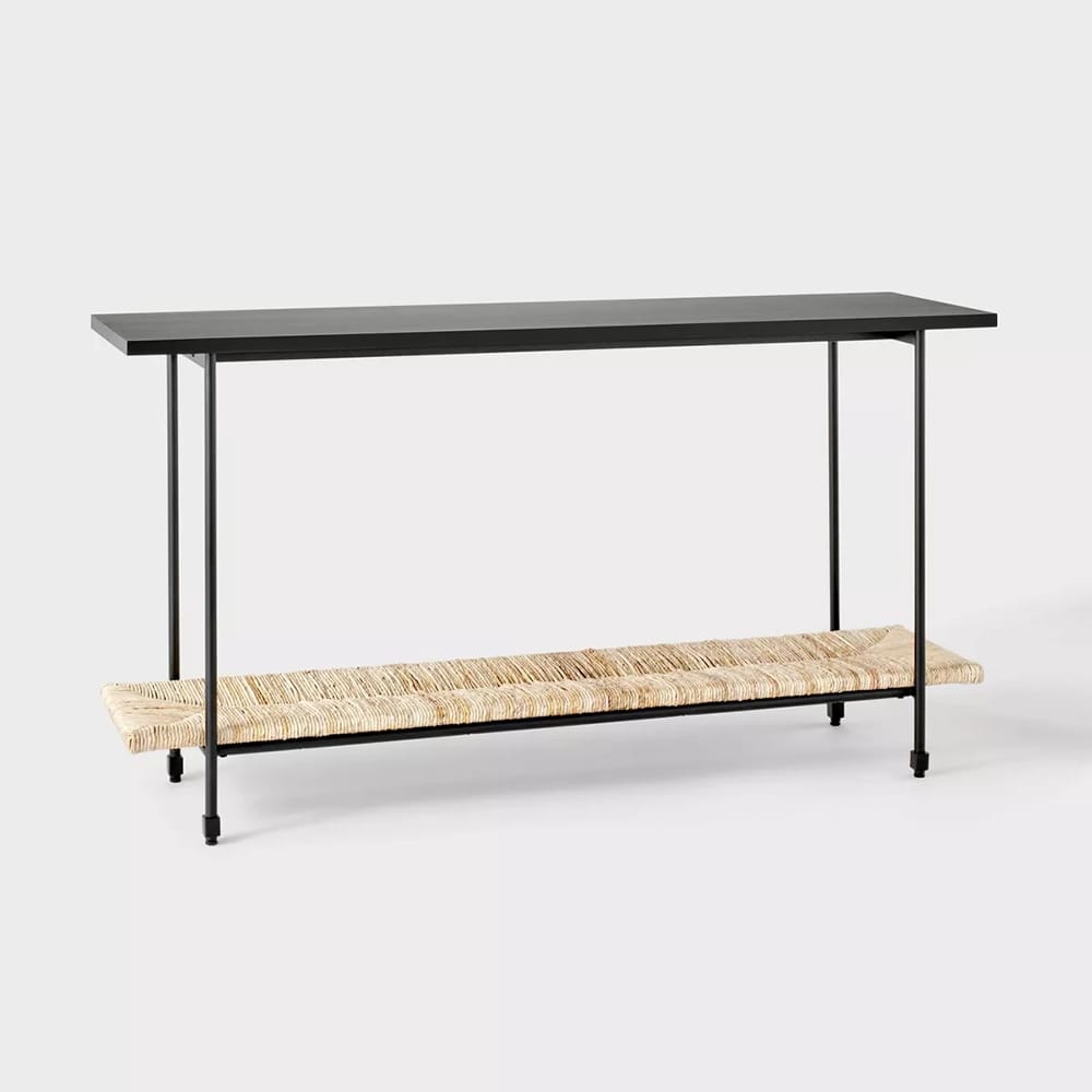 Threshold Metal and Rush Weave Top Console Table, Black/Natural