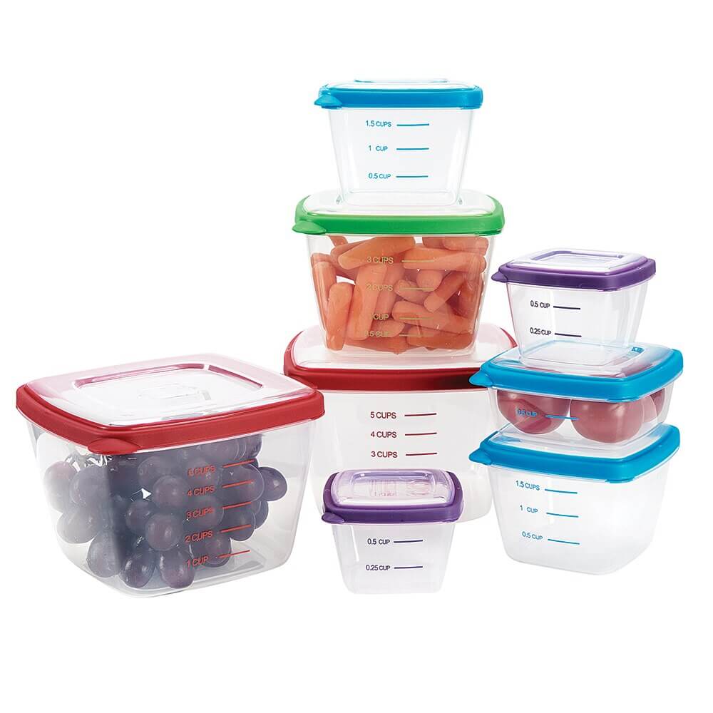 Square Food Storage Containers, Set of 16