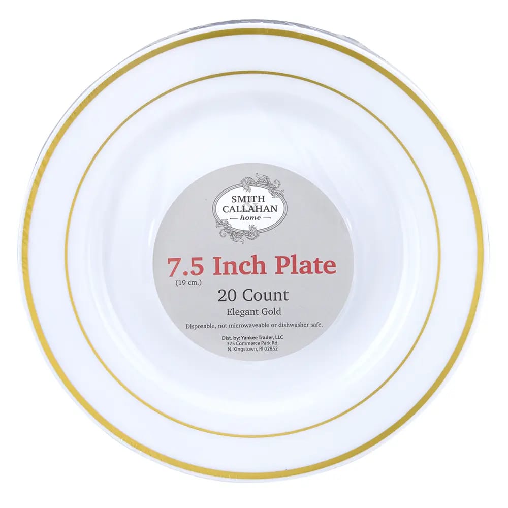 Smith & Callahan Plastic Plate, Gold Rim, 20 ct, 7.5"