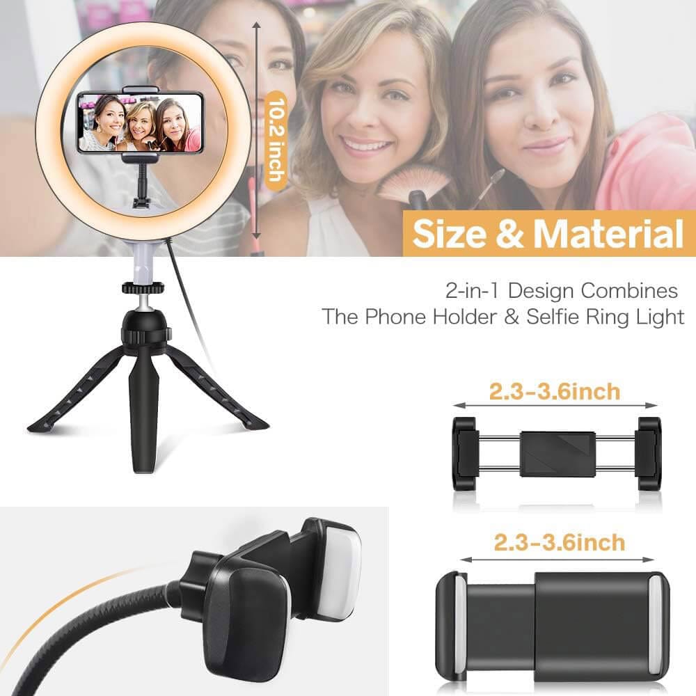 10" LED Ring Light with Tripod Stand & Phone Holder