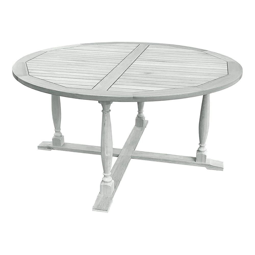 Smart Living Acacia Round Dining Table, Light Gray, 60"