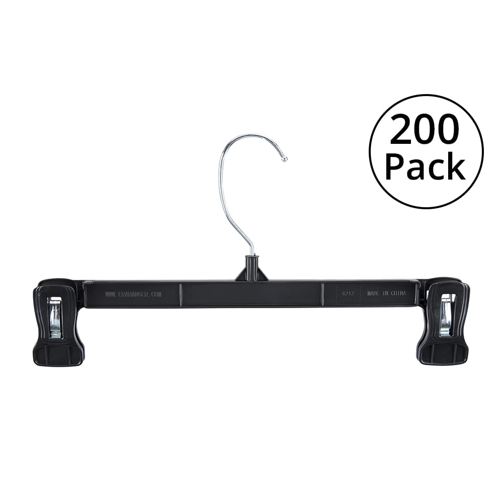 12" Pants/Skirt Hanger, Black, 200 Pack