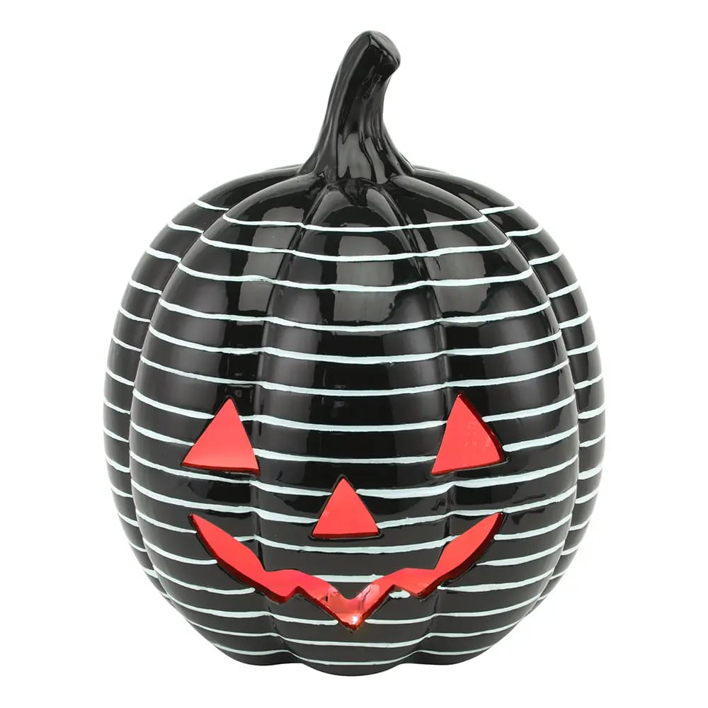 Ceramic LED Striped Black Jack-O-Lantern