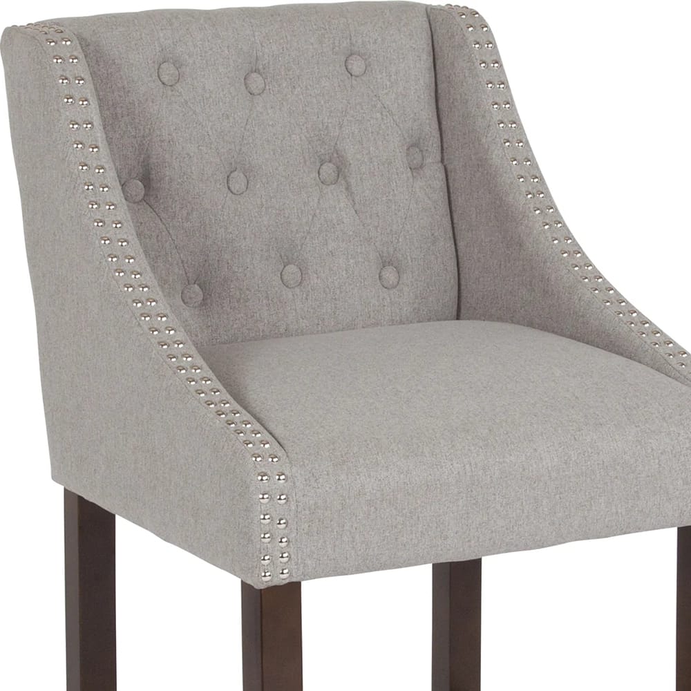 Carmel Series 24" High Tufted Walnut Counter Height Stool, Light Gray, 2 Count