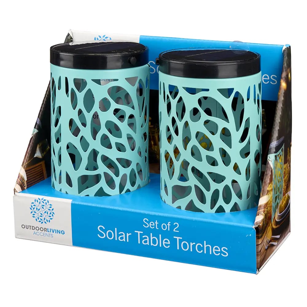 Outdoor Living Solar Table Torches, Teal, 2pk.
